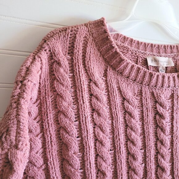 Philosophy Sweater Womens Large Pink Chenille Cable Knit Pullover NEW - Picture 2 of 11